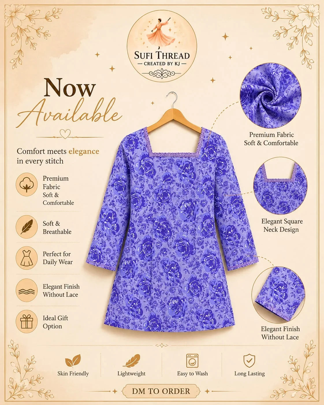 Lavender Bloom Floral Kurti